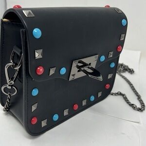 Borse in Pelle Studded Black Matte Leather Shoulder Crossbody Bag Made In Italy